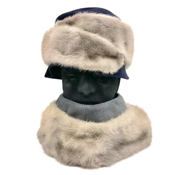 Mr. John | Accessories | Vintage Mr John Jr Navy Velour Fur  display picture 2